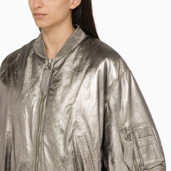 The Attico Anya Silver Leather Bomber Jacket Women - Picture 4 of 4